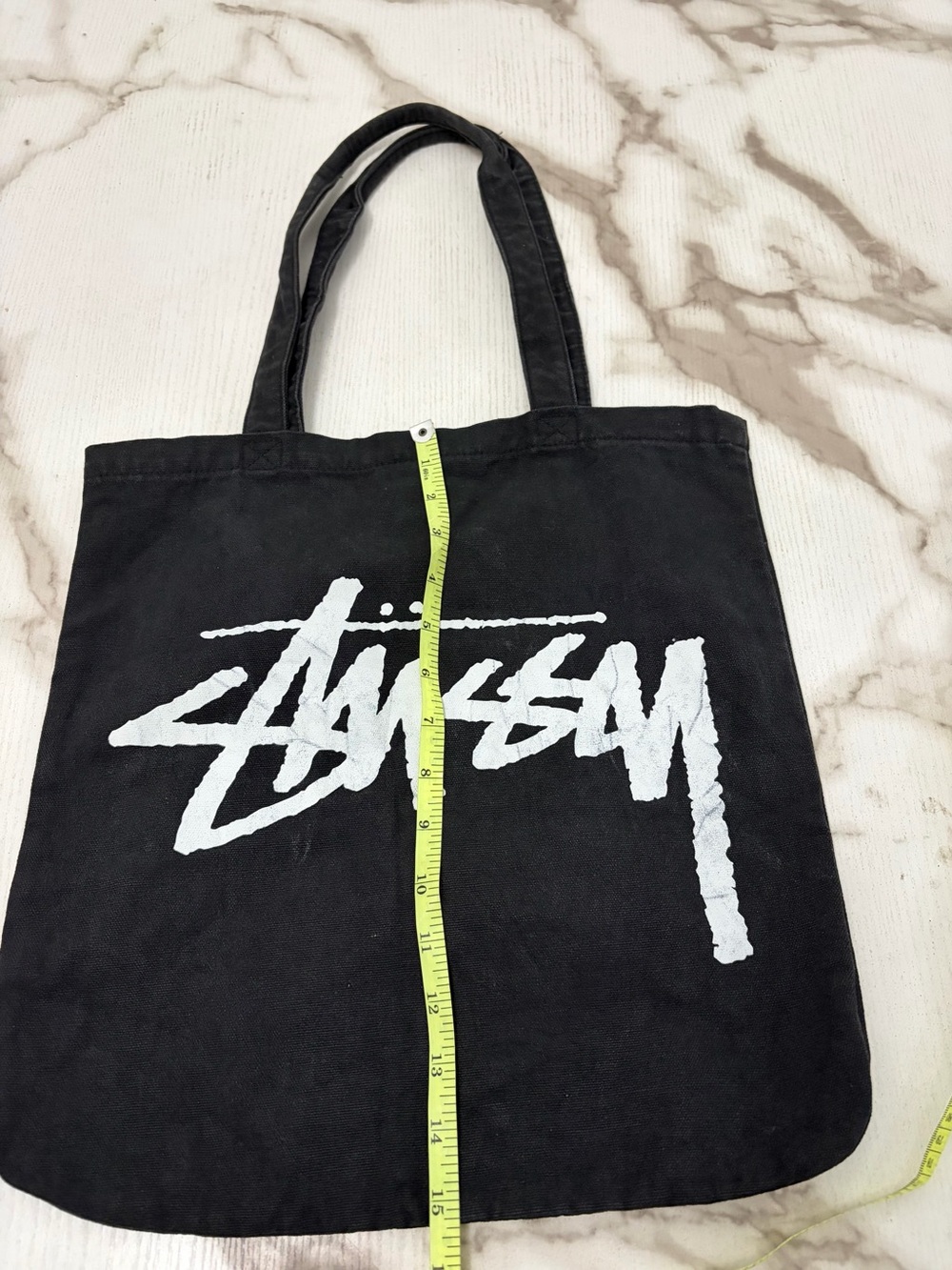 Stussy Big Stock Logo Canvas Tote Bag Black Cotton Shoulder Book Bag Streetwea - Picture 7 of 8